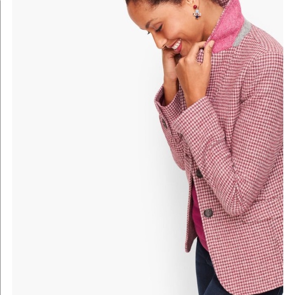 TALBOTS SHETLAND PINK WOOL BLAZER HOUNDSTOOTH - Picture 3 of 13